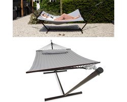 Vita5 Hangmat met Standaard 2 Persoons - Tuin Hangmat met Spreidstok en Frame - Grijs - UV-bestendig - Draaggewicht Tot 200 kg