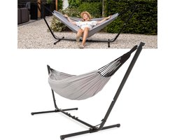 Vita5 Hangmat met Standaard – 2 Persoons – Verstelbare Lengte – Incl. Draagtas – Draaggewicht 150 kg – Grijs