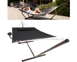 Vita5 Hangmat met Standaard en Spreidstok – 2 Persoons – incl. Bekerhouder - Afneembaar kussen – uv-bestendig – Zwart