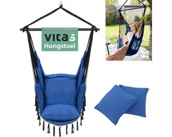 Vita5 XXL Hangstoel | Binnen&Buiten Hangnest | Incl. 2 Kussens en Boekenvak | Volwassenen&Kinderen | Hangmatstoel tot 200kg | Blauw