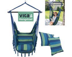 Vita5 XXL Hangstoel | Binnen&Buiten Hangnest | Incl. 2 Kussens en Boekenvak | Volwassenen&Kinderen | Hangmatstoel tot 200kg | Blauw/Groen zonder Ophangsysteem