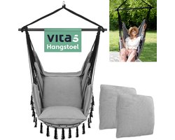 Vita5 XXL Hangstoel | Binnen&Buiten Hangnest | Incl. 2 Kussens en Boekenvak | Volwassenen&Kinderen | Hangmatstoel tot 200kg | Grijs zonder Ophangysteem