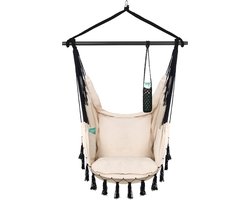 Vita5 XXL Hangstoel | Binnen&Buiten Hangnest | Incl. 2 Kussens en Boekenvak | Volwassenen&Kinderen | Hangmatstoel tot 225kg | Crème/Beige