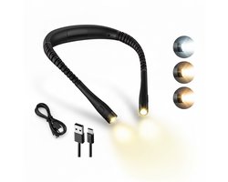 VitaEssence® Neklamp - Neklampje voor Haakwerk - Leeslamp Boek - Boeklampje - USB Oplaadbaar - Nekleeslamp - 3 Lichtstanden - Leeslampje voor boek - Leeslampje volwassenen - Voor in Bed - Zwart