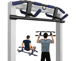 Vitalic Optrekstang (voor DEURPOST van 55 - 92cm breed) Tot 200kg Belastbaar – Pull Up Bar Zonder Boren voor calisthenics – Fitness Pull Up Station Thuis – Chin Up Bar – Deurrekstok - Dip station parallettes