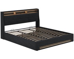 Vitalispa Christin Gestoffeerd bed – 180x200 met LED en USB-poort Antraciet/eiken