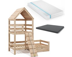 Vitalispa Teddy Huisbed – 90x200 cm met 2 matrassen en lade Natuurlijk hout