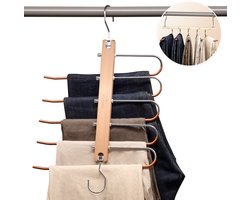 VITAMO™ 5-in-1 Broekenhanger - Kledinghanger - Ruimtebesparend Antislip Klerenhanger voor 5 Kledingstukken - Kledingrek - Duurzaam Hout - Naturel