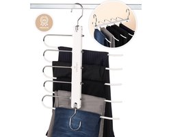 VITAMO™ Premium 5-in-1 Broekenhanger - Kledinghanger - Broekhanger - Ruimtebesparend Antislip Klerenhanger voor 5 Broeken - Kledingrek - Wit - Cadeautip