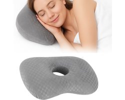 Vitapillow® Orthopedisch Oorkussen voor Zijslapers - Donut Kussen met Gat voor Piercing Verzorging - Verlicht Oorpijn bij Ontsteking (Grijs)