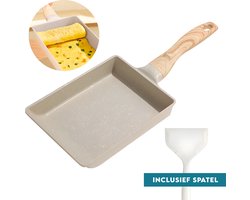 Vitasa Tamagoyaki Pan - Japanse Omeletmaker - Rechthoekige Omeletpan - Pannenkoekenpan Inductie - Alle warmtebronnen - Incl spatel