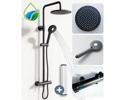 VITASENSE® Regendouche set met filter – Grote Douchekop 120mm – 6 Sproeistanden - Douchekraan met Thermostaatkraan – Doucheset zwart