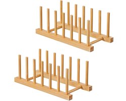 Vitdipy - Afdruiprek - 2 stuks - Bamboo Bordenrek - Opslagrek - 28 x 13 x 10 cm - Boeken Opslag - Bamboe hout - Bordenrek - Afwasrek