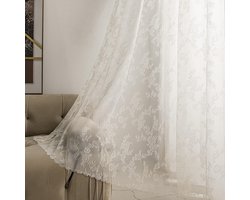 Vitdipy - Gordijnen - Wit Kant Vitrage - 150x180cm - Kant en Klaar Gordijnen - Bloemmotief - Transparante Sheer Gordijnen - voor Woonkamer,Slaapkamer