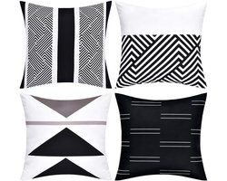 Vitdipy - Kussenhoes set - 4 stuks - Kussensloop - 45x45 cm - kussenslopen - Sierkussenhoezen - Geometrisch - Aan beide zijdig bedrukt - Zwart en wit