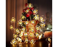 Vitdipy - Lichtsnoer - LED Slinger Bijen 3 m - 30 Lampjes - Transparante Honeybee - IP43 Waterdicht - Batterijvoeding - Decoratieve Sfeerverlichting - Voor slaapkamer, slaapzaal, klaslokaal, planten, bruiloft