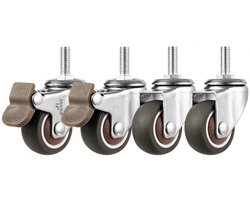 Vitdipy - Meubels zwenkwielen - Set van 4 - Rubberen wielen 25 mm - Meubelwielen met M8 schroefdraad - 2x wieltjes met rem