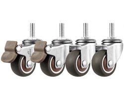 Vitdipy - Meubels zwenkwielen - Set van 4 - Rubberen wielen 25 mm - Meubelwielen met M8 schroefdraad - 2x wieltjes met rem - Zonder Vloersporen Stille Wielen
