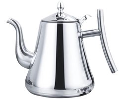 Vitdipy - Theepot - 2 Liter - Met filter - Dubbelwandige theepot - RVS Theekan - Cafetiere - Theepot voor op het fornuis - Spiegelgepolijst - Zilver