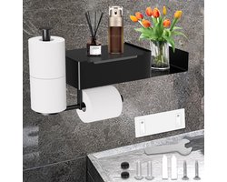 Vitdipy - Toiletrolhouder - Met Bakje & Plankje - Zelfklevend / Boren - Geschikt voor 3+1 WC Papier Rollen - WC Rolhouder - 2 in 1 - RVS