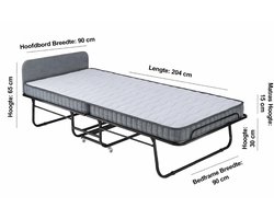 Vito Opklapbed 90x200 – Vouwbed Logeerbed met 15 cm Matras – Stalen Frame tot 250 kg – Inklapbaar Gastbed met Hoofdbord & Beschermhoes – Luxe Comfort