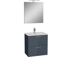 VitrA Mia badkamermeubelset - Antraciet - 60cm - met 2 laden - inclusief spiegel met LED-verlichting en keramische VitrA wastafel