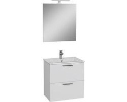 VitrA Mia badkamermeubelset - glans wit - 60cm - met 2 laden - inclusief spiegel met LED-verlichting en keramische VitrA wastafel