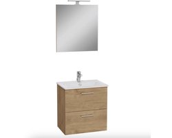 VitrA Mia badkamermeubelset - Golden Oak - 60cm - met 2 laden - inclusief spiegel met LED-verlichting en keramische VitrA wastafel
