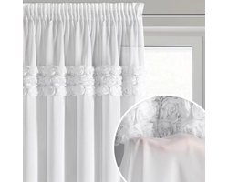 Vitrage - Gordijn met plooiband – Luxe Witte Chiffon met 3D Rozen – 140 x 270 cm – 1 Stuk