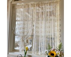 Vitrage in landelijke stijl met borduurwerk bloemenpatroon transparante gordijnen met gebogen afwerking korte vitrage 1 stuk beige HxB 160x130cm