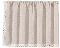 Vitrage, linnen, ondoorzichtig, bistrogordijn, boho-gordijn, korte gordijnen, kort, met kant, voor keuken en woonkamer, 1 stuk, 150 x 45 cm (b x h)