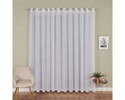 Vitrage met ringen 3 meter breed - kant en klaar vitrage - gordijn met ringen - 300cm x 250cm - vitrage wit -