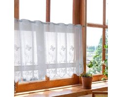Vitrage transparant jacquard gordijn met bloemen panneaux gordijnen landhuis bistrogordijn wit met oogjes korte keukengordijnen met gebogen rand BxH 100x90cm 1 stuk