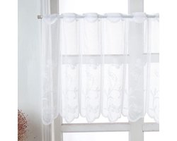 Vitrage transparant jacquard gordijn met bloemen panneaux gordijnen landhuis bistrogordijn wit met oogjes korte keukengordijnen met gebogen rand BxH 120x60cm 1 stuk