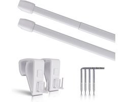 Vitragestangen Set - Gordijnroedes - Raamdecoratie - Bevestiging Zonder Boren - 110-150 cm - Wit