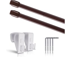Vitragestangen Set - Gordijnroedes Uittrekbaar - Raambekleding Ophangen - Bevestiging Zonder Boren - 60-90 cm - Bruin