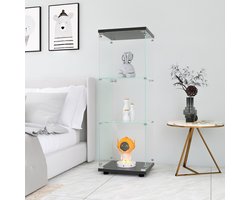 Vitrine en Verre, Armoir de Vitrine Moderne avec 3 étagères en Verre ESG, Vitrine de Collection pour Le Bar, Le Salon, 125 x 42 x 36 cm, Zwart
