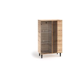 Vitrine Laura I Glas Bar Kast Kasten Rek Houten meubels Glazen deur met houten poten Staande vitrine Woonkamer kast