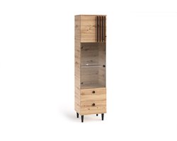 Vitrine Laura II Glas Bar Kast Kasten Rek Houten meubels Glazen deur met houten poten Staande vitrinekast Woonkamer kast