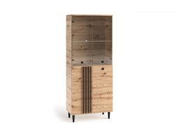 Vitrine Laura III Glas Bar Kast Kasten Rek Houten meubels Glazen deur met houten poten Staande vitrinekast Woonkamer kast