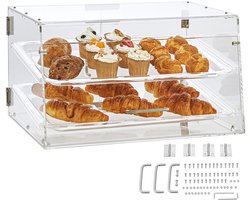 Vitrine met 2 etages voor gebak, bovenbak van acryl met toegang aan de achterkant, verwijderbare schappen voor donuts, bagels, cakes, koekjes, 510 mm x 350 mm x 35 mm