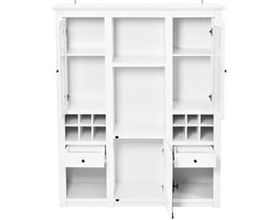 Vitrine met 7 kleuren LED-verlichting, vitrinekast, staande vitrine, opbergvitrine, kast, woonkamerkast, witte LED-vitrine (3-planken) woonkamer, woonwanden, LED-vitrinekasten