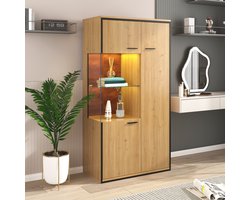 Vitrine - Modern - LED Verlichting - 150 cm Hoog - Glazen Deur - Meervoudige Planken - 15 Kleuropties - Groot Opbergruimte - Met Verlichting