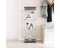 Vitrinekast, 125,5 cm glazen vitrinekast, 3 lagen met 1 deur en slot, moderne glazen verzamelkast, staande glazen opbergkast voor woonkamer, slaapkamer, kantoor, zwart