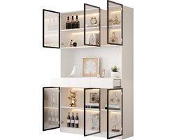 Vitrinekast 200 cm hoog - Met glazen deur en LED-verlichting - Wit