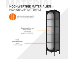 Vitrinekast 42x175x40 cm Vitrinekast met 4 planken zwart staal ML design