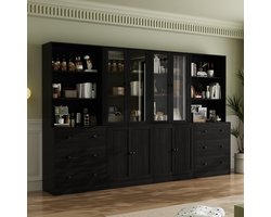 Vitrinekast 5 verdiepingen met glazen deuren 39,9x60x180 cm – Moderne opbergkast voor woonkamer, keuken en kantoor – Inclusief laden en planken – Zwart – ABKantoor