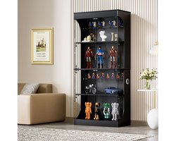 Vitrinekast - 80x35x165 Cm Zwart Met Ledverlichting, Slimme Sensor En Usb/Type-C Oplaadpoort - 4-Lagen Glazen Displaykast Voor Woonkamer, Slaapkamer Of Kantoor