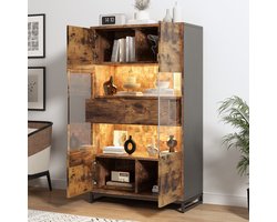 Vitrinekast - 80x40x138 cm - Met LED en 2 Laden - Veel Opbergruimte - Hout en Acryl - Zwart