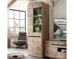 Vitrinekast Bellini 80cm 2 deuren - eik/antraciet - Emob - Vitrinekast - Bruin - Melamine; MDF; Spaanplaat; Glas